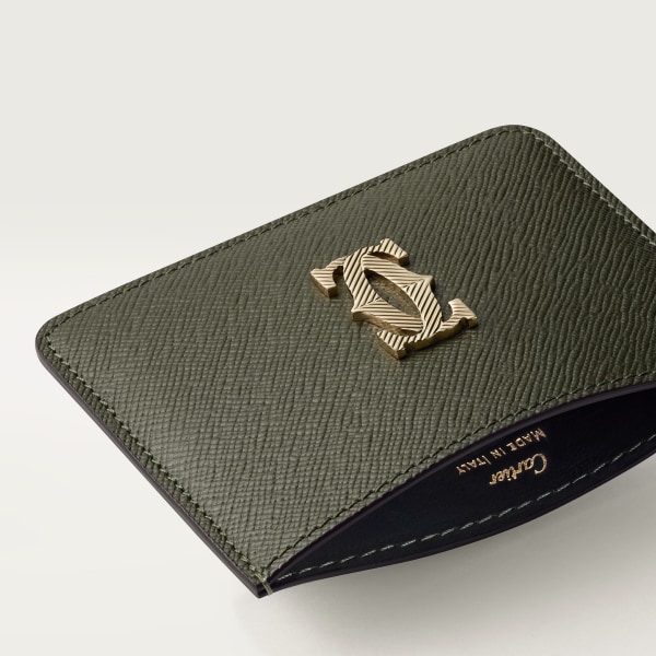 Card holder, C de Cartier Green tea calfskin, golden-finish with gadroon motif