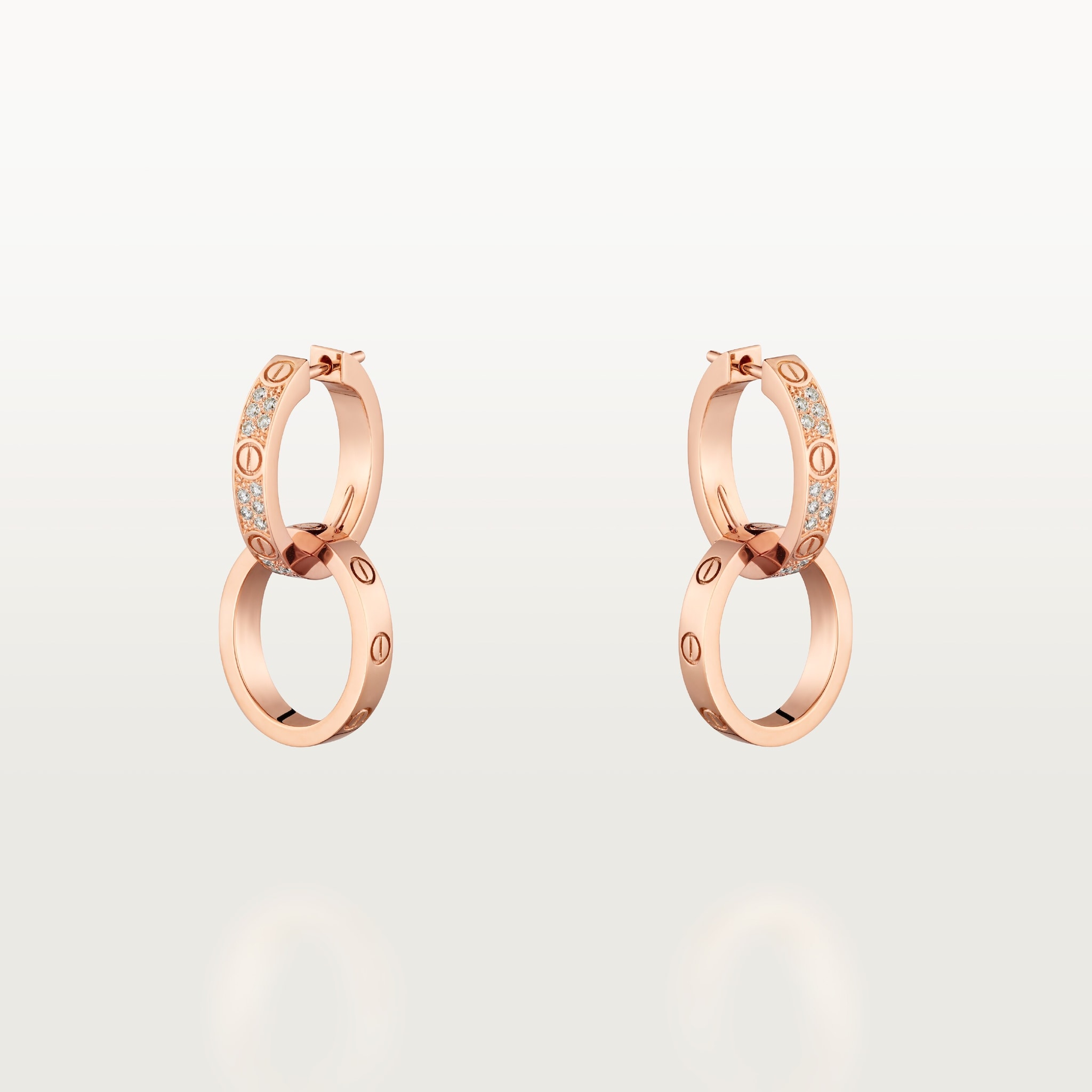 Love earrings, transformable, semi-pavedRose gold, diamonds
