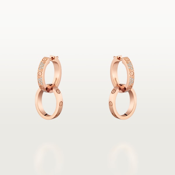 Love earrings, transformable, semi-paved Rose gold, diamonds