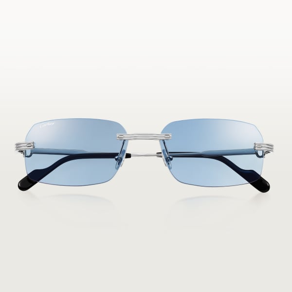 Première de Cartier Sunglasses Smooth platinum-finish metal, light blue lenses