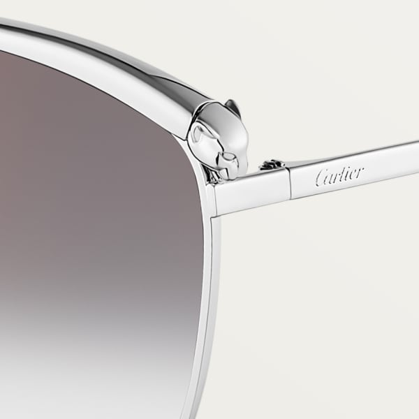 Panthère de Cartier Sunglasses Smooth platinum-finish metal, grey lenses