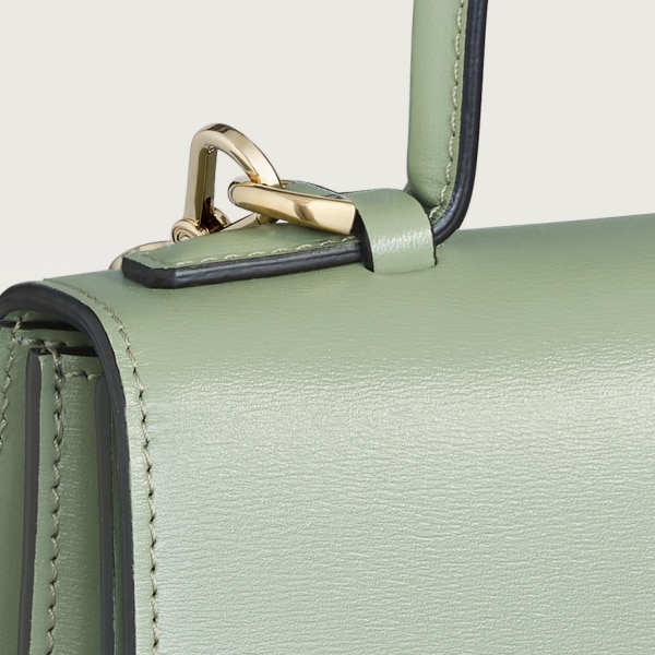 Small model handle bag, Panthère C de Cartier Sage green calfskin, golden finish