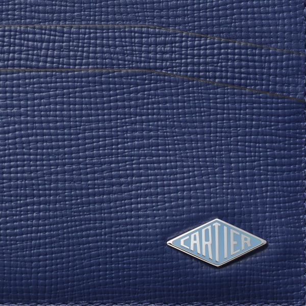 Double card holder, Cartier Losange Deep blue calfskin, palladium finish and enamel