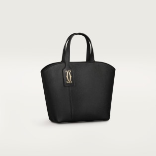 Mini tote bag, C de Cartier Black textured calfskin, embroidery, golden finish