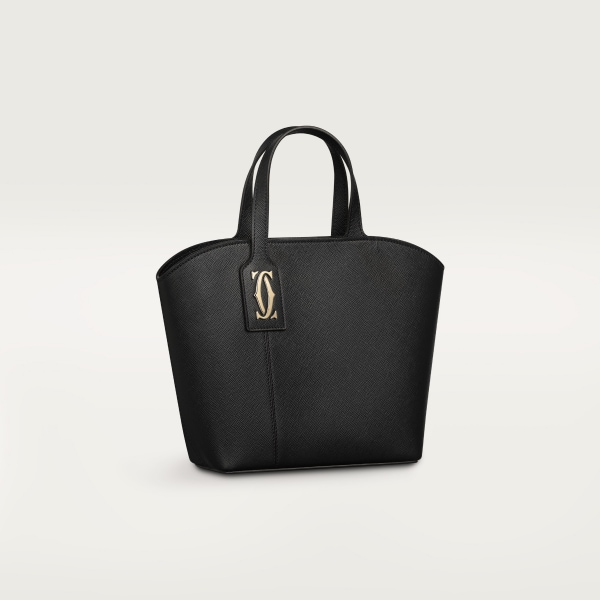 Mini tote bag, C de Cartier Black textured calfskin, embroidery, golden finish