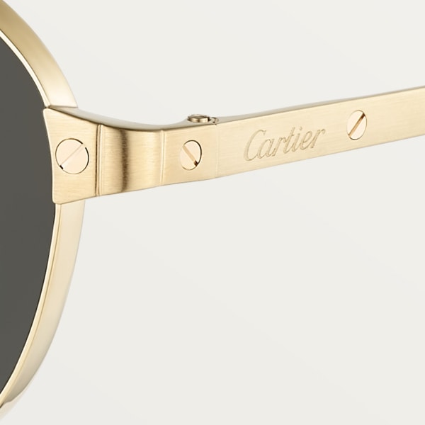 Santos de Cartier Sunglasses Smooth and brushed golden-finish metal, black lenses