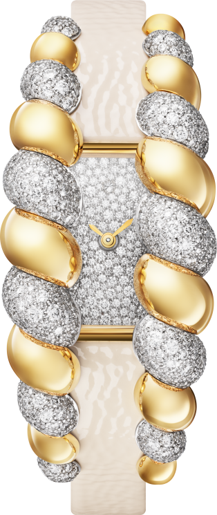 Tressage watch Quartz movement, yellow gold, diamonds, 2 interchangeable leather straps