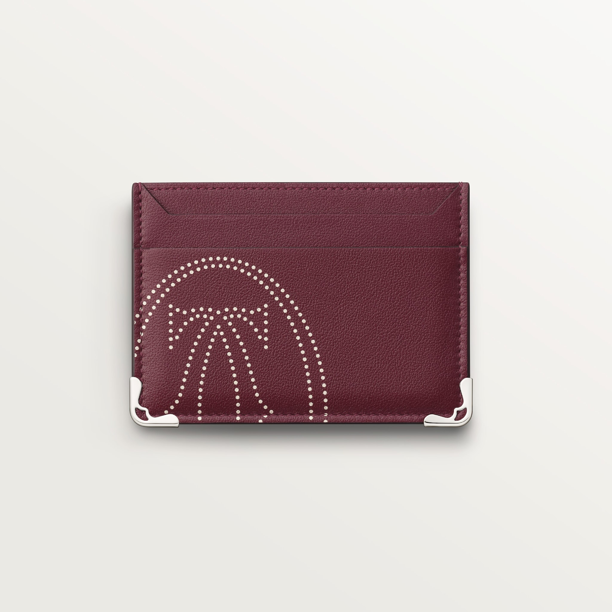 Double card holder, Must de CartierBordeaux calfskin with XL dots logo print, palladium finish