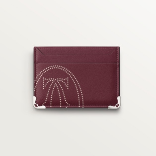 Double card holder, Must de Cartier Bordeaux calfskin with XL dots logo print, palladium finish