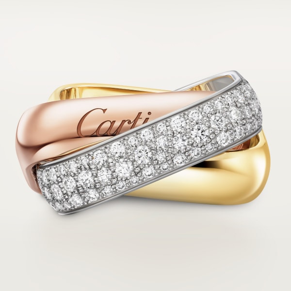 Trinity cushion ring, large model, semi-paved White gold, yellow gold, rose gold, diamonds