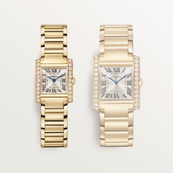 Tank Française watch Small model, quartz movement, yellow gold, diamonds