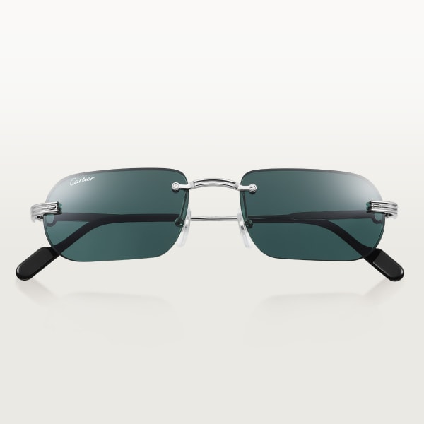 Première de Cartier Sunglasses Smooth platinum-finish metal, green lenses