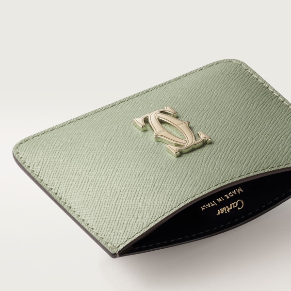 Simple Card Holder, C de Cartier Sage green textured calfskin, golden finish