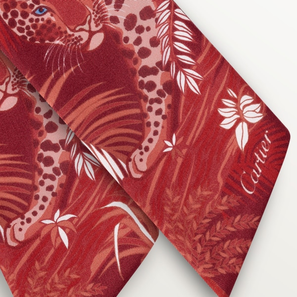 Panthère猎豹动物与植物系列Bandeau细丝巾 酒红色斜纹真丝