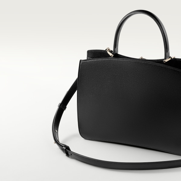 Top handle bag small model, Panthère de Cartier Black calfskin, golden finish