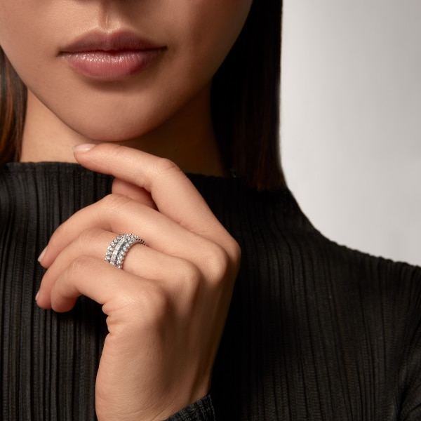 Broderie de Cartier ring, triple row, diamonds White gold, diamonds
