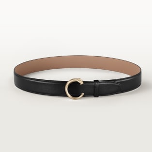 Belt 35 mm, Panthère de Cartier, Size 85 cm Black calfskin, golden-finish buckle