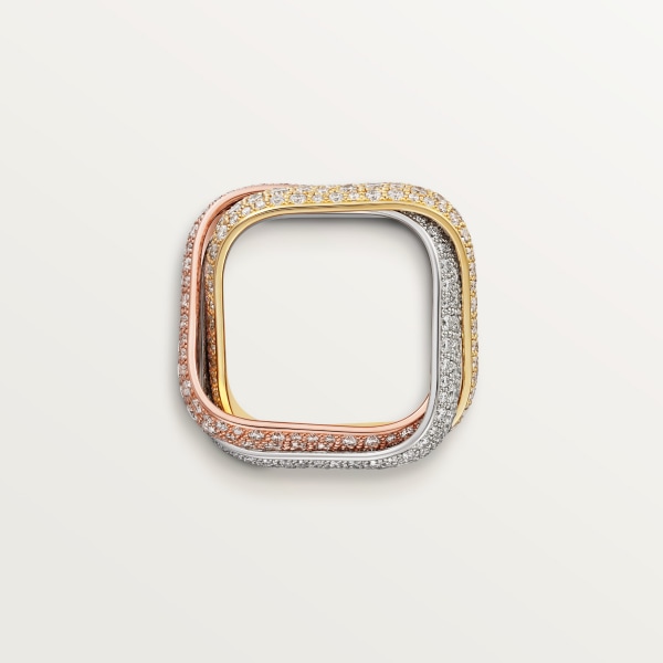 Trinity cushion ring, large model, paved White gold, yellow gold, rose gold