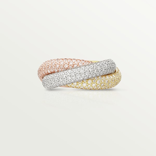 Trinity ring, large model, paved White gold, yellow gold, rose gold, diamonds
