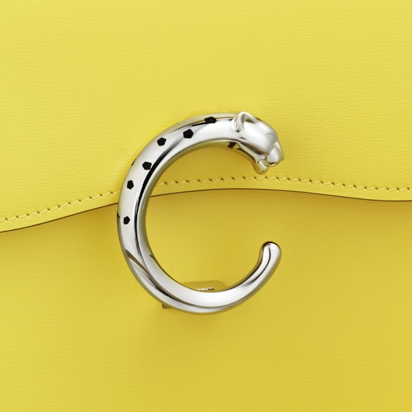 Panthère de Cartier卡地亚猎豹系列手袋，带顶部提手 黄色小牛皮，镀钯饰面和黑色珐琅