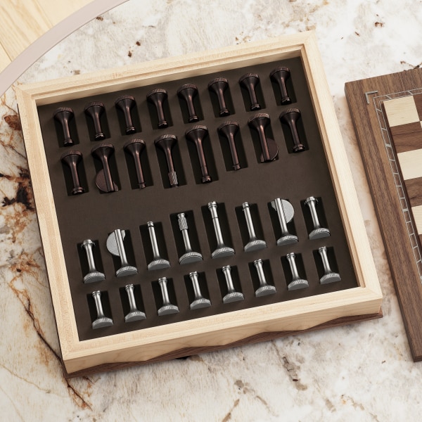 Santos de Cartier chess set Sycamore and walnut wood, palladium finish, brown PVD