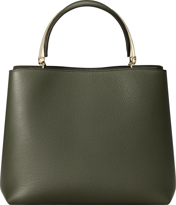 Medium model handle bag, Panthère Double Green tea grained calfskin, golden finish