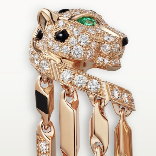 Panthère de Cartier耳环 玫瑰金，缟玛瑙，祖母绿，钻石