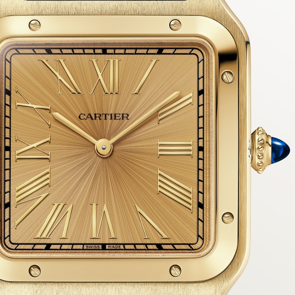 Santos-Dumont watch Extra-large model, manual mechanical movement, yellow gold, leather

