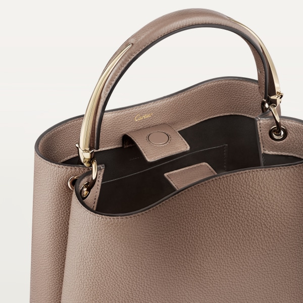 Small model handle bag, Panthère de Cartier Clay-coloured calfskin, golden finish