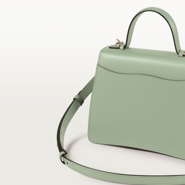 Small model handle bag, Panthère C de Cartier Sage green calfskin, golden finish
