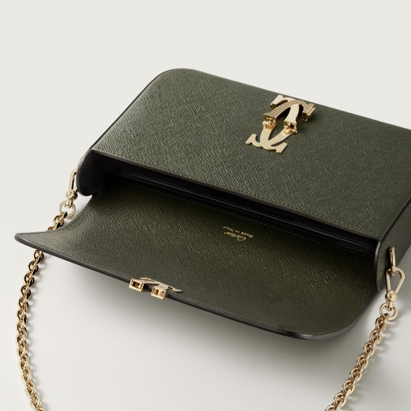 Mini bag, C de Cartier Green tea calfskin, golden-finish with gadroon motif