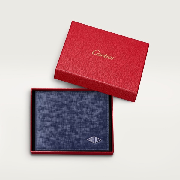 Cartier Losange系列小皮具，长款皮夹 海军蓝色粒面小牛皮，镀钯饰面和珐琅