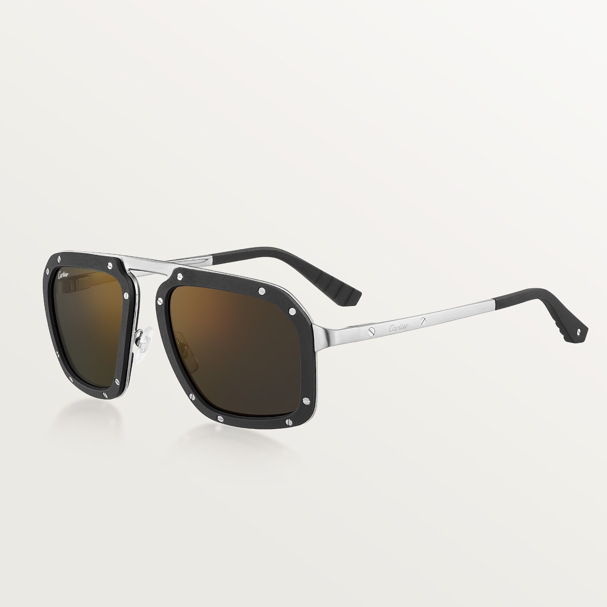 Santos de Cartier SunglassesBrushed platinum-finish metal, black rubber, black lenses