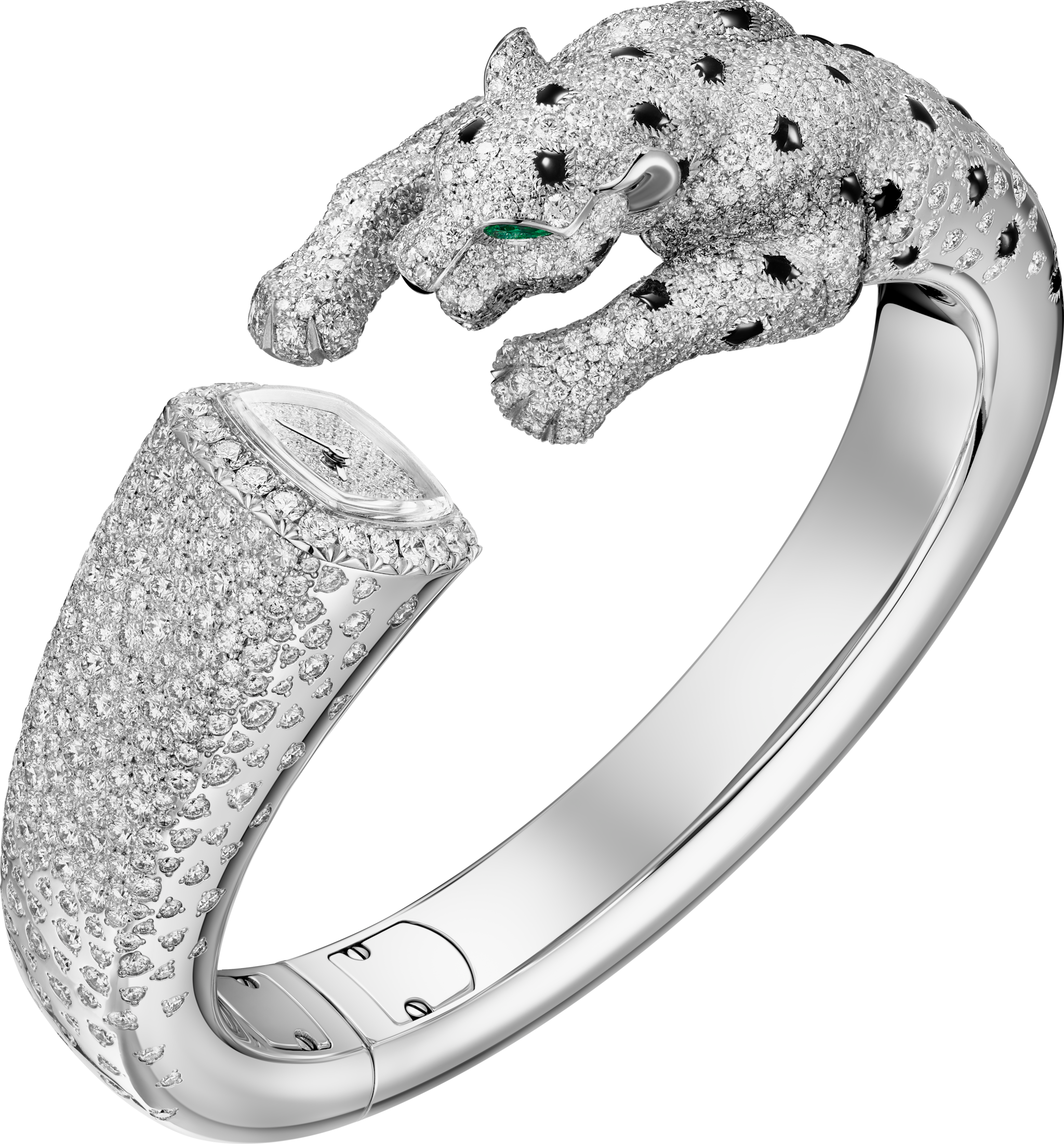 Joaillère Panthère 腕表石英机芯，白金，缟玛瑙，祖母绿，钻石