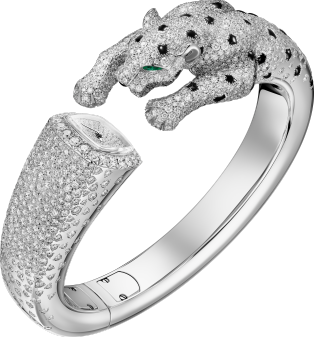 Joaillère Panthère 腕表 石英机芯，白金，缟玛瑙，祖母绿，钻石