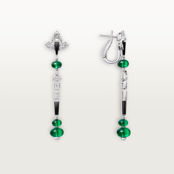 En Équilibre earrings, emerald, paved White gold, onyx, emeralds, diamonds