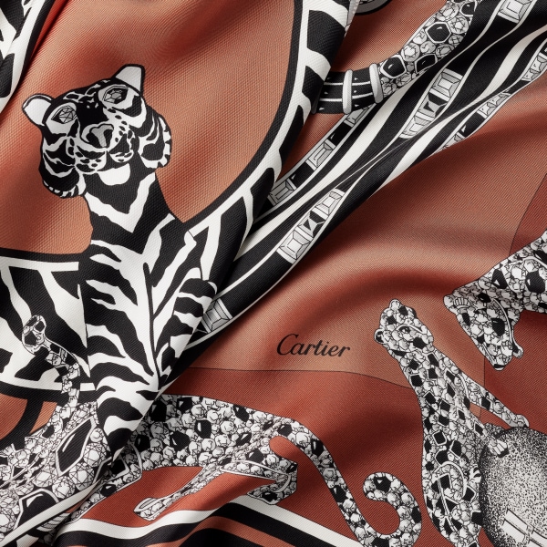 91 scarf, Panthère reissue Caramel silk twill