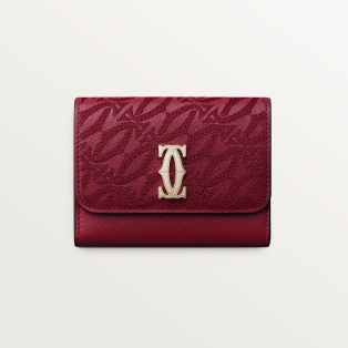 Mini wallet, C de Cartier Cherry red textured calfskin, embroidery, golden finish