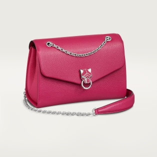 Sac chaîne petit modèle, Panthère de Cartier 树莓红色小牛皮，镀金饰面