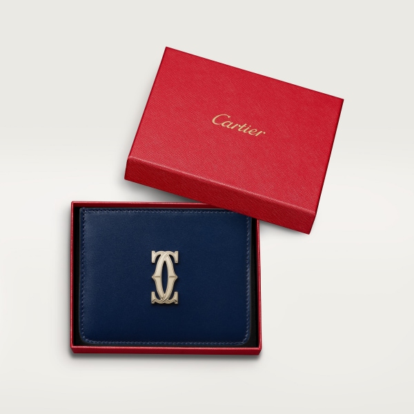 C de Cartier系列单层卡片夹 午夜蓝小牛皮，镀金饰面