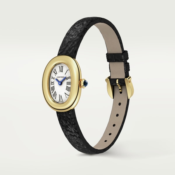 Baignoire watch Mini model, quartz movement, yellow gold, leather