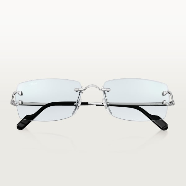 Sunglasses, Classic C de Cartier motif Smooth platinum-finish metal, blue photochromic lenses