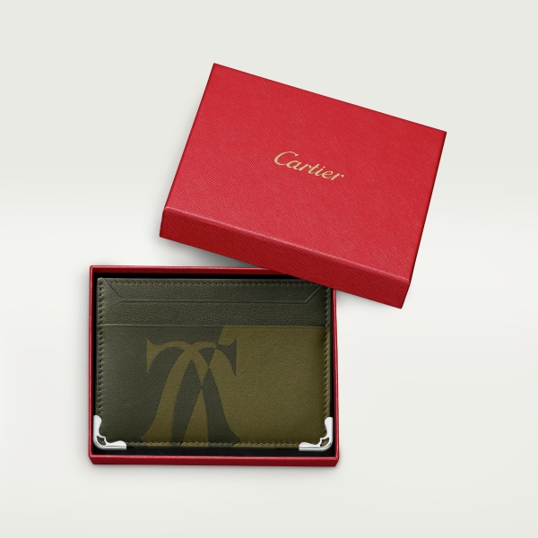 Must de Cartier系列双层卡片夹  超大号标识，光面卡其色小牛皮，镀钯饰面