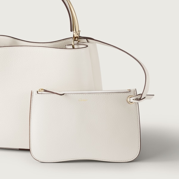 Small model handle bag, Panthère de Cartier Salt white calfskin, golden finish