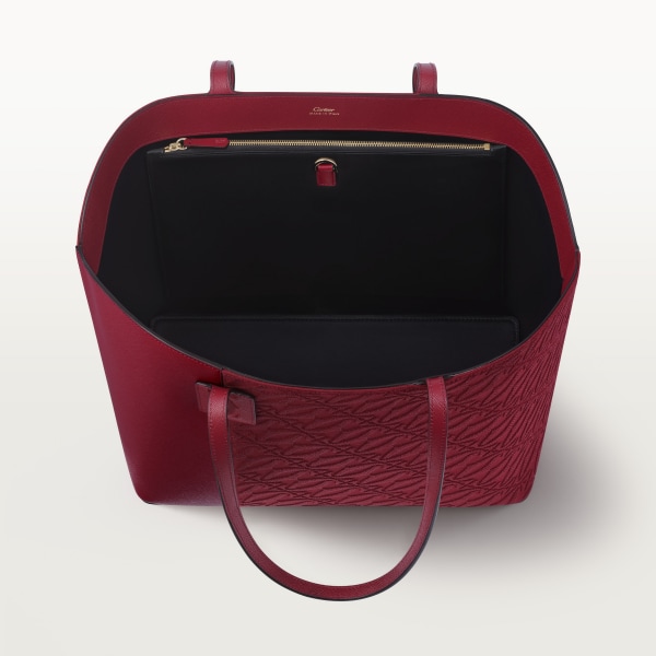 Tote bag, C de Cartier Cherry red textured calfskin and embroidery, golden finish