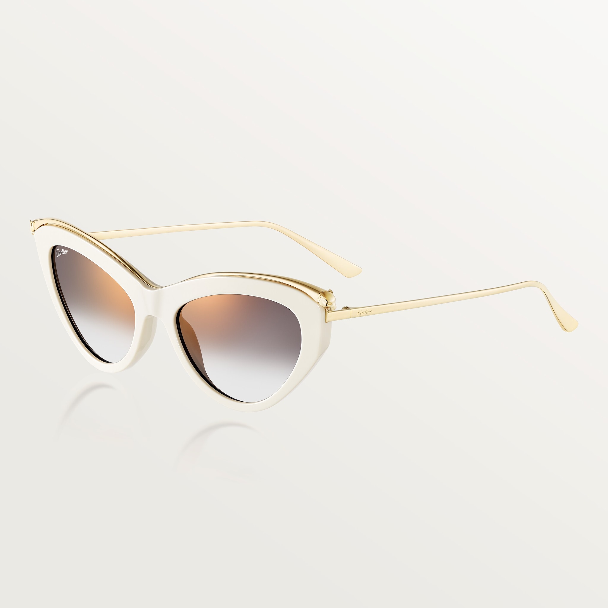 Panthère de Cartier SunglassesSmooth golden-finish metal, white acetate, grey lenses
