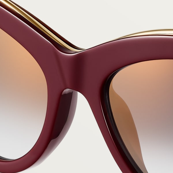 Panthère de Cartier Sunglasses Smooth golden-finish metal, burgundy acetate, grey lenses