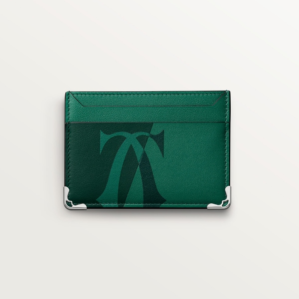 Double card holder, Must de Cartier XL Logo smooth green calfskin, palladium finish