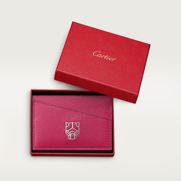 Simple card holder, Panthère Graphique de Cartier Raspberry grained calfskin, palladium finish