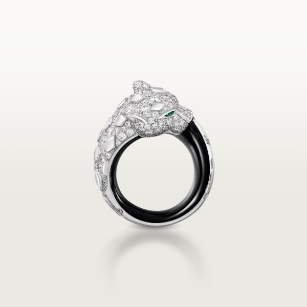 Panthère de Cartier ring, black lacquer, paved White gold, black lacquer, onyx, emeralds, diamonds